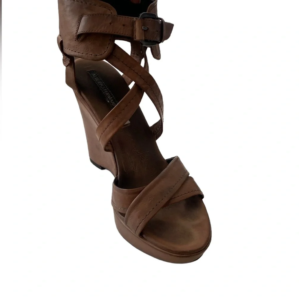 Alberto Fermani AF Brown Leather Distressed Wedges